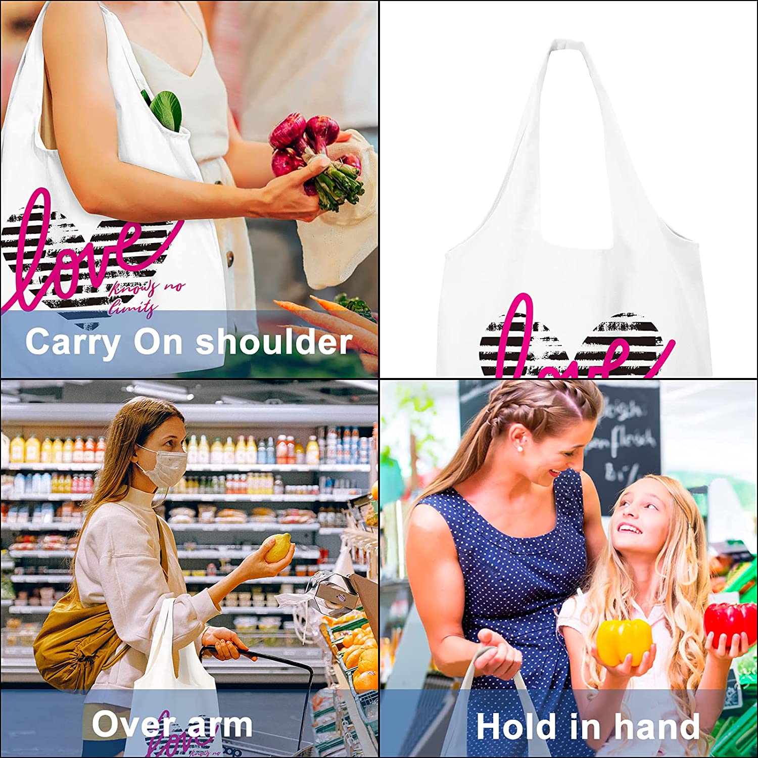 CGBE Canvas Tote Bag, Reusable Grocery Bags With Inner Pocket, Large Capacity Shopping Tote Bag For Women Machine Washable - Image 8